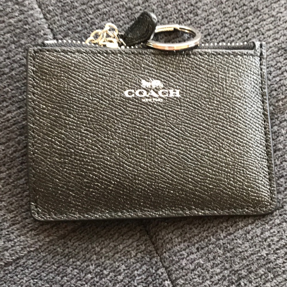 Coach black zip wallet with keychain hook